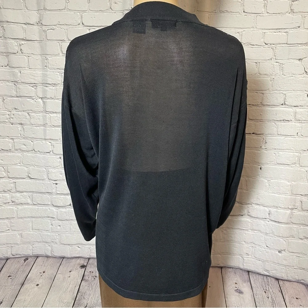 Genelli Silk Windowpane Black Knit Sweater Size XL